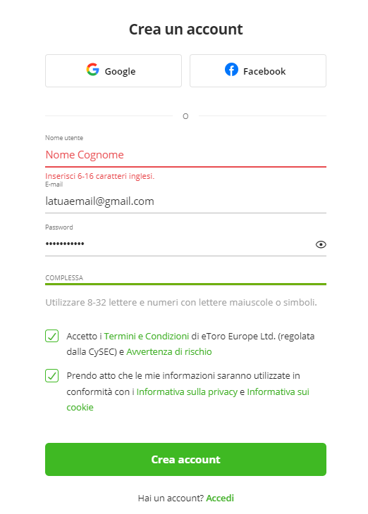 Come iniziare la registrazione su eToro